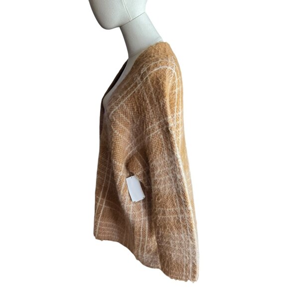 Vince Alpaca Blend Plaid Cardigan Sweater M/L | Tan & Ivory Button Front | NWT - Picture 5 of 9